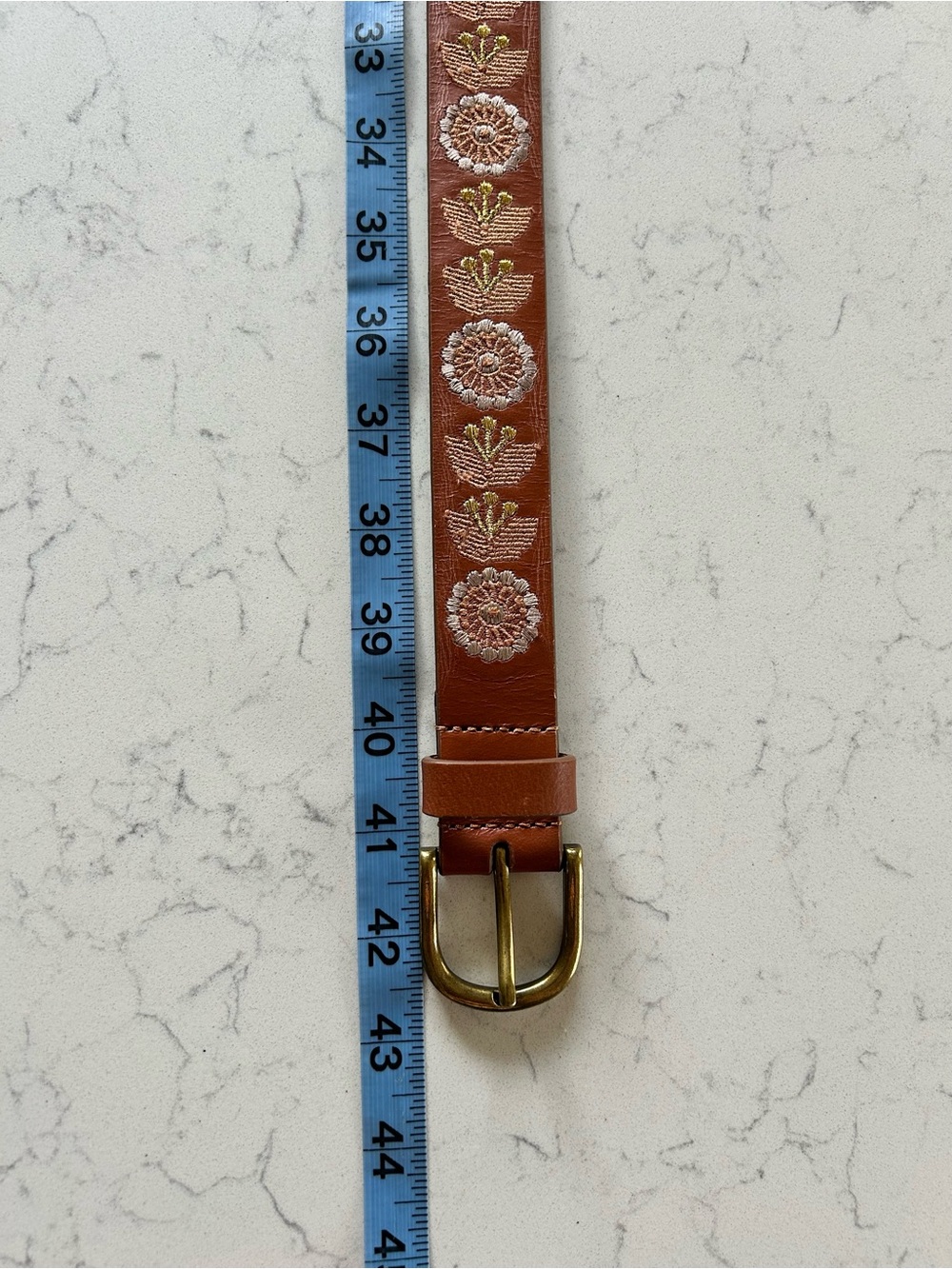 NWT 🍀 Lucky Brand Medium Embroidered Leather Belt with Antique Brass Buckle - Picture 6 of 9